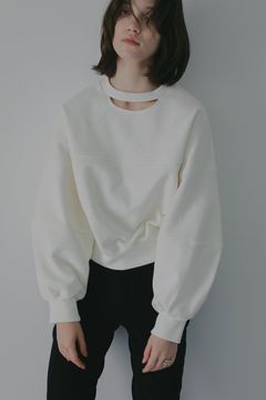 ネックデザインスウェット - MOON SLIT SWEAT TOPS (WHITE)