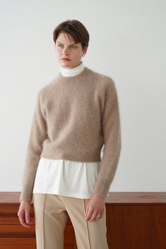 アンゴラ コンパクト コンパクト ニット トップス  - ANGORA COMPACT KNIT TOPS  BEIGE