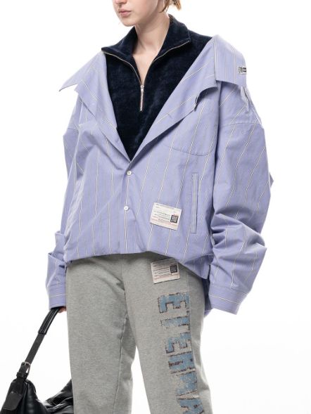 【レディース】 シフテッド レイヤー ストライプ シャツ- Shifted Layer Stripe Shir (BLUE)