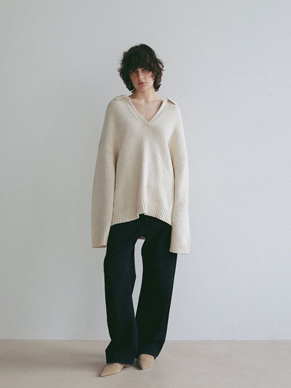 オーバーサイズスキッパーニットプルオーバー (IVORY)