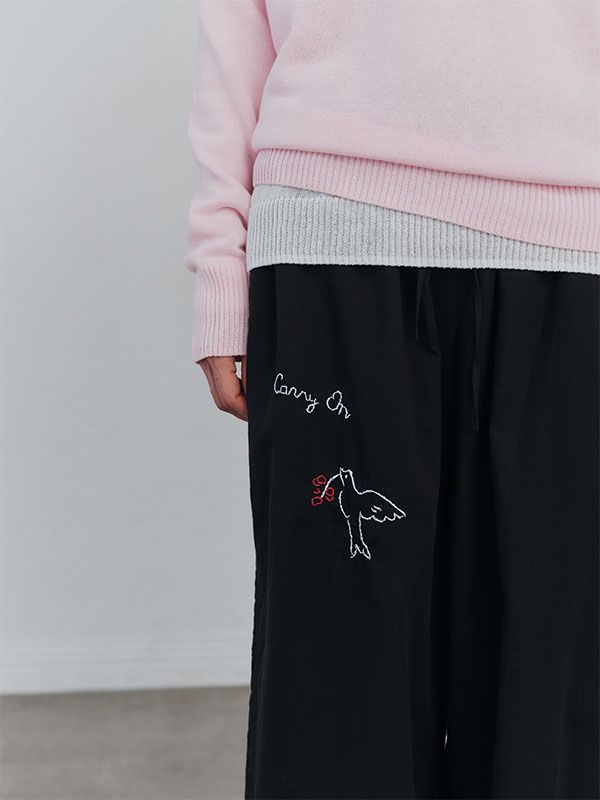 ハンドエンブロイダリーダブルガーゼパンツ (NAVY)