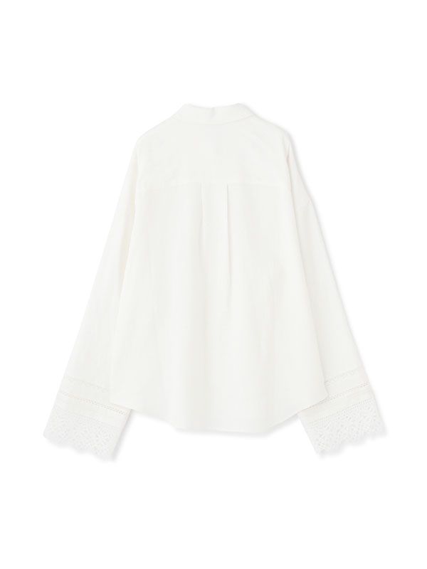 レースカフリネンシャツ - WHITE