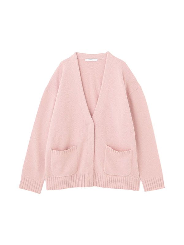プレーンステッチVネックニットカーディガン (PINK)