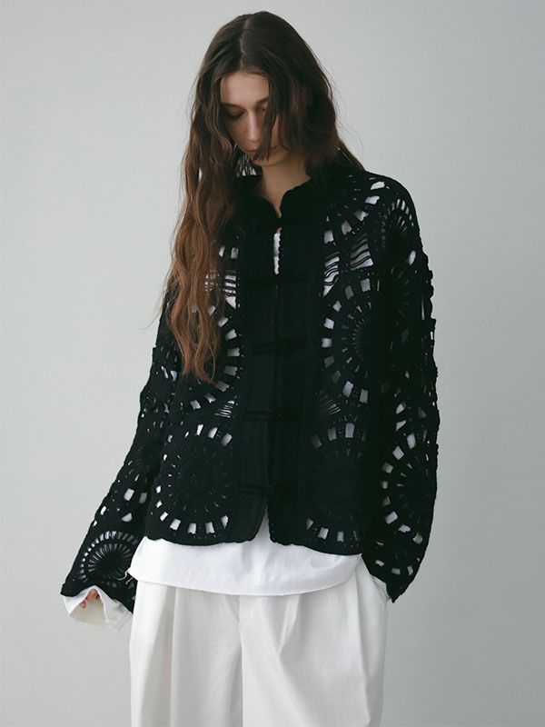 エンブロイダリーニットジャケット (BLACK)