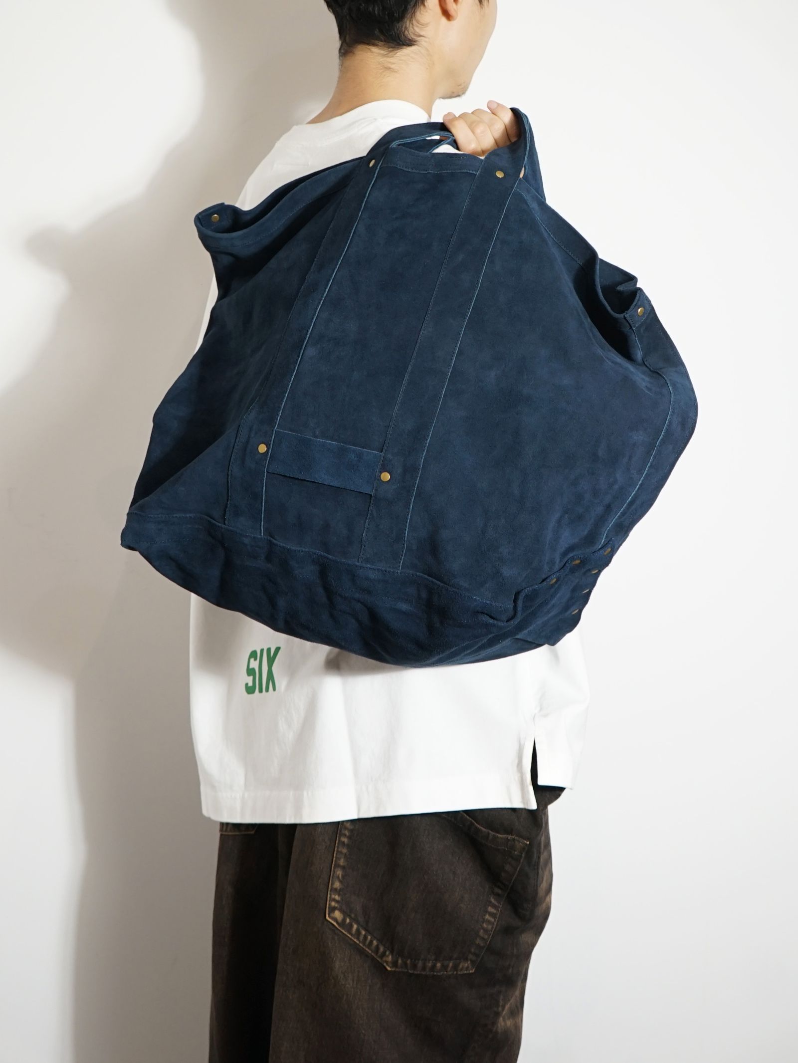 レザートートバッグ LEATHER TOTE BAG - Cow split leather - NAVY