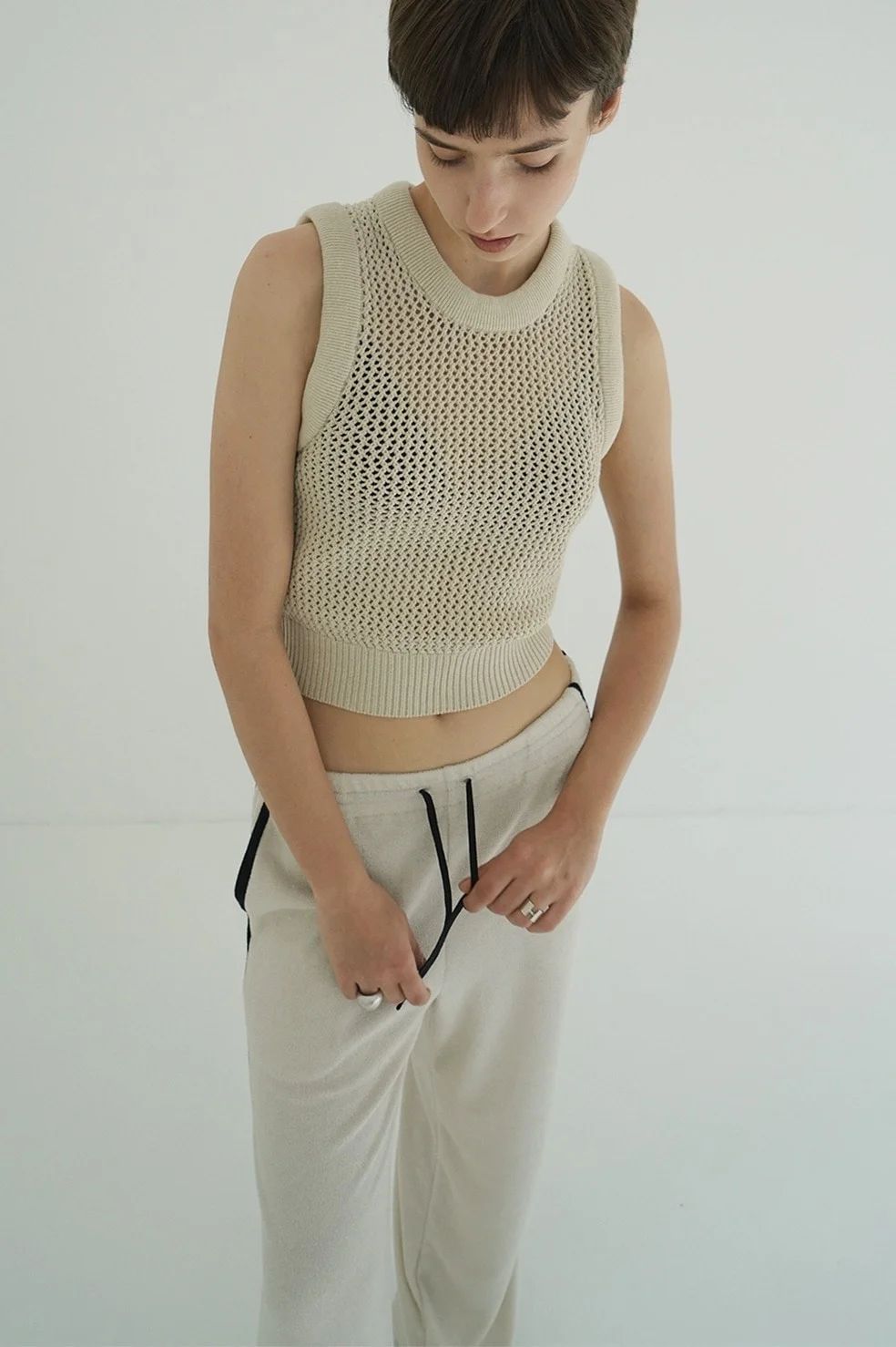 CLANE - メッシュトップス - 3D RIB MESH KNIT TOPS - BLACK