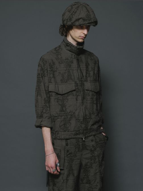 刺繍ストライプキャスケット (B-GREY/KHAKI)