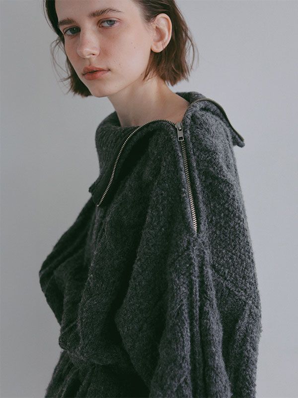 ハイネックケーブルニットプルオーバー （GREY)