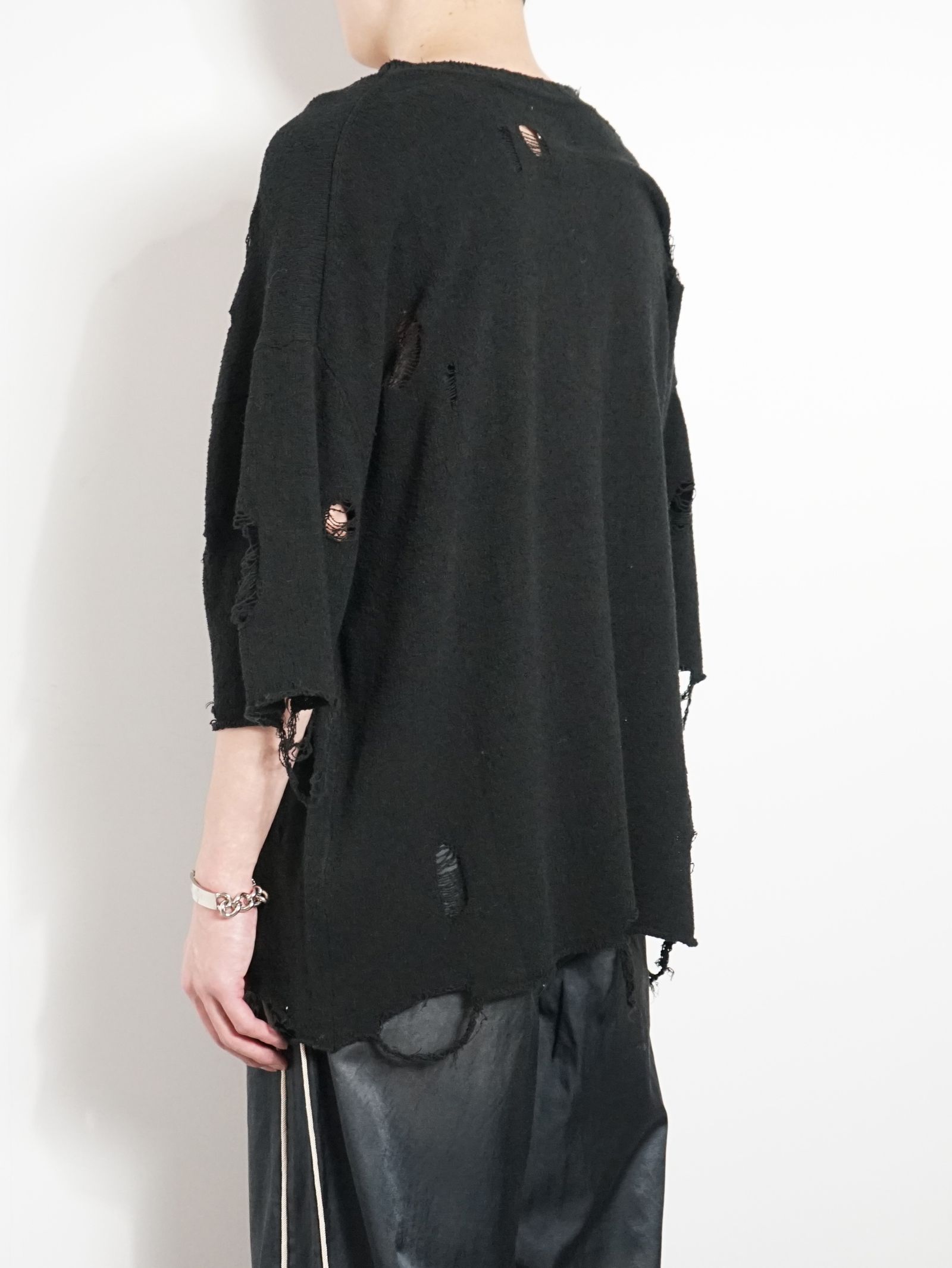 ディストレスドニットティーシャツ  - Distressed KNIT TEE - BLACK
