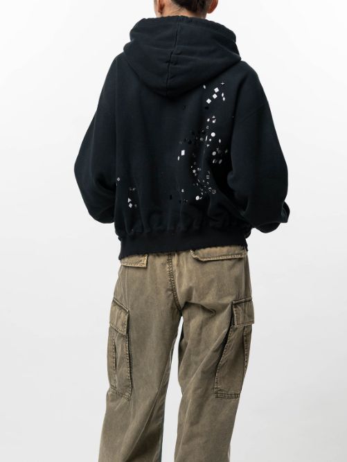 【レディース】エンベリッシュド ジップアップ フーディー｜Embellished Zip-up Hoodie (BLACK)