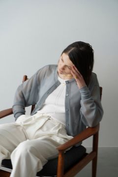 ダブルフェイス センター ライン シアーカーディガン - W FACE CENTER LINE SHEER CARDIGAN -BLUE