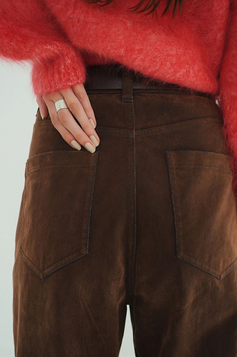 ハイウエスト フロッキーパンツ | FLOCKY CENTER PRESS PANTS（BROWN)