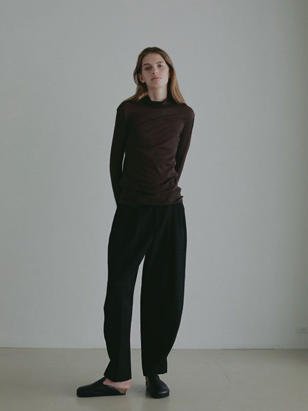 バーサタイルハイネックシアーロンTee (BROWN)