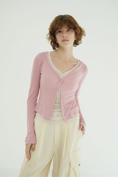 タンクトップ+カーディガン - CURVED NECK LAYERED SET TOPS （PINK）
