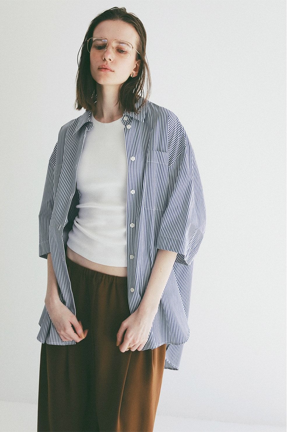 ハーフスリーブヒュージーシャツ - HALF SLEEVE HUGE SHIRTS (STRIPE)