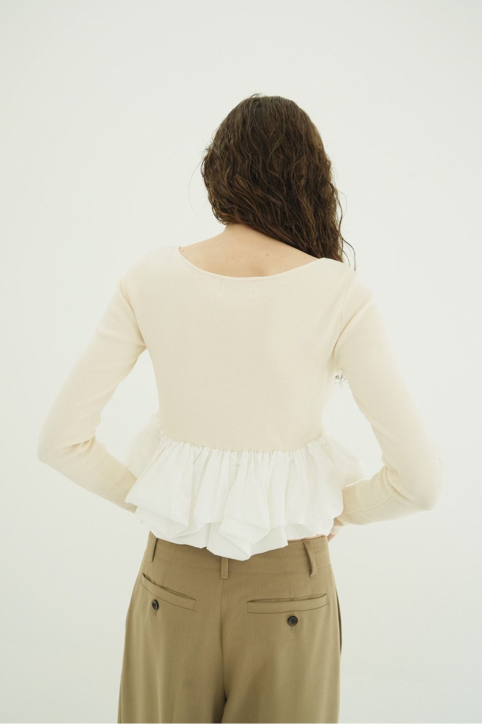 バルーン ショートニット トップス -  W BALLOON SHORT KNIT TOPS(IVORY)