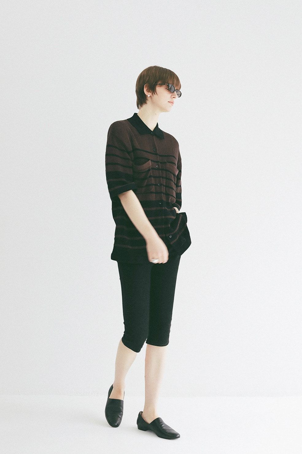ハーフスリーブオーバーニットシャツ - HALF SLEEVE OVER KNIT SHIRT(BLACK)