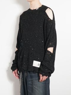 スプリングニットプルオーバー - SANGLE KNIT CARDIGAN - BLACK