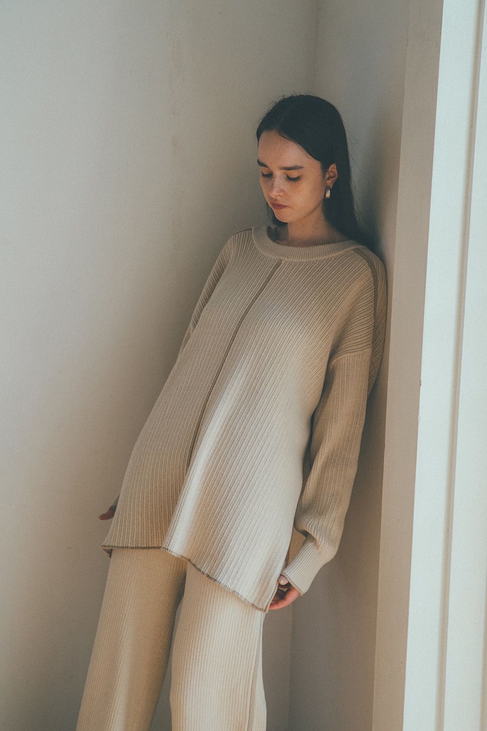 CLANE - ダブルフェイスラインニット - DOUBLE FACE LINE KNIT - IVORY ...