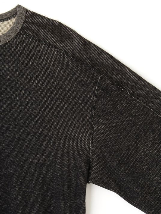 オーガニックコットン サーマルシャツ - ORGANIC COTTON THERMAL TEE - Mixed ”UNSTAINED” yarn - BLACK