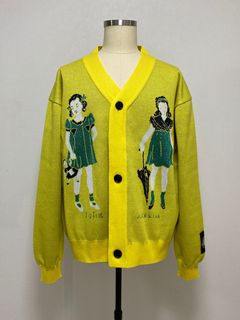 "Knit Cardigan Angeline and Joyce KIDILL × Henry Darger Collaboration" Yellow