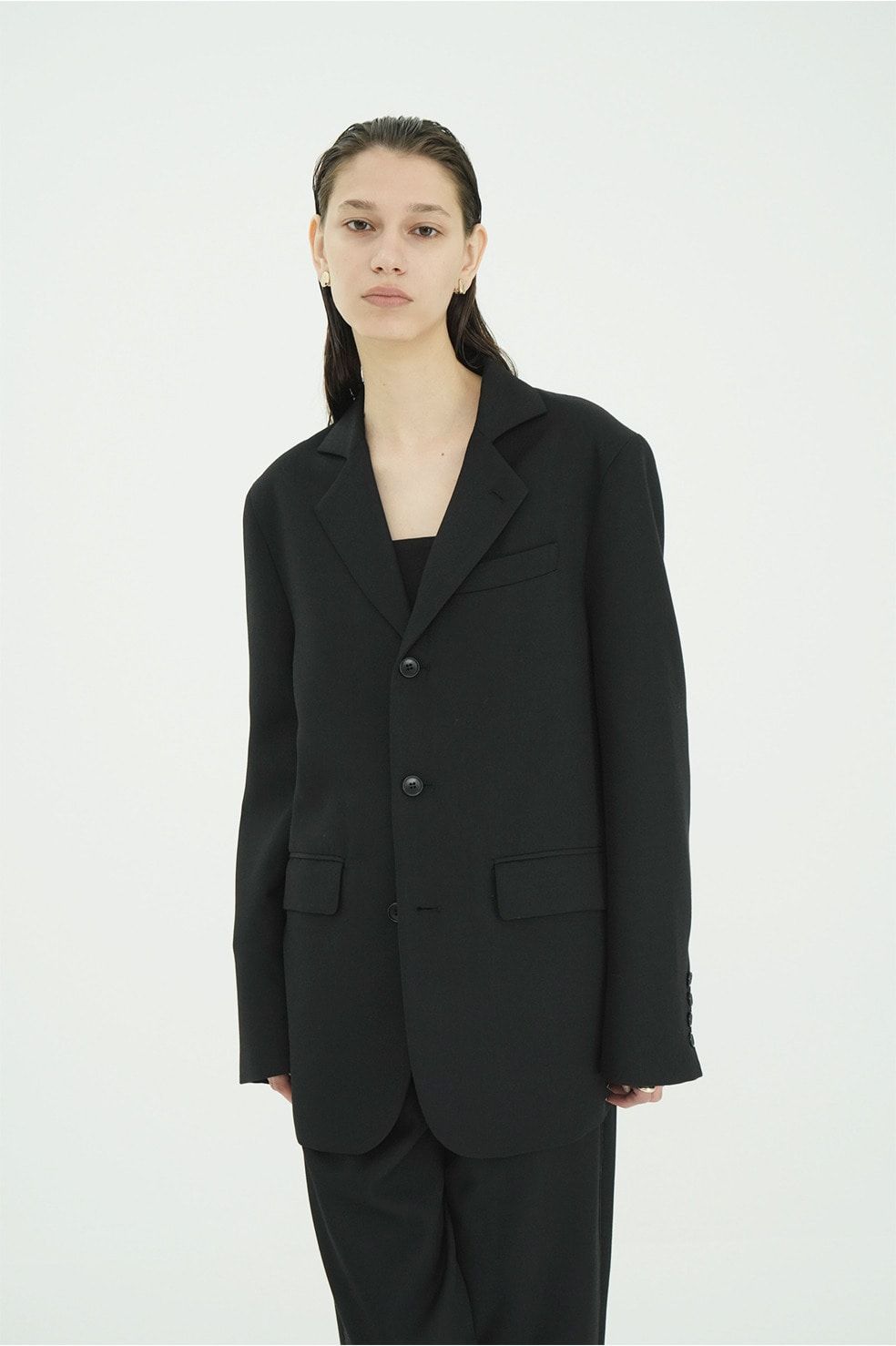 ヘリンボーン柄 テーラードジャケット - HERRINGBONE TAILORED JACKET (BLACK)