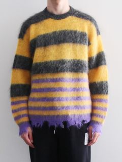 MOHAIR BORDER KNIT - GREY × YELLOW × PURPLE