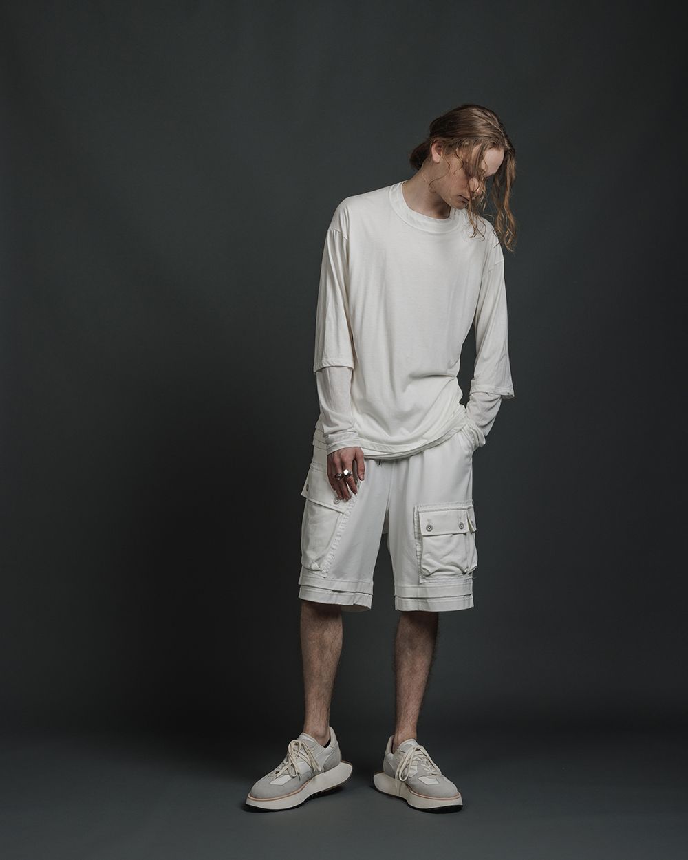 綿シルク 天竺 レイヤード カットソー  - double layerd long-sleeve t - OFF WHITE
