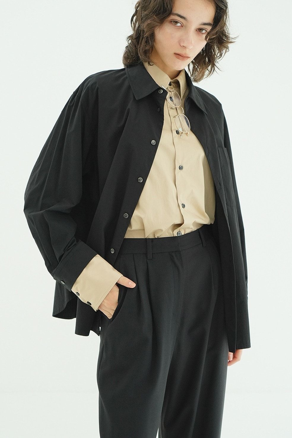 レイヤードシャツ - TWO TONE LAYERED SHIRTS(BLACK)