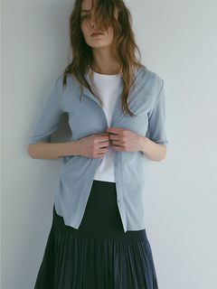 フロントスナップハーフスリーブエアリープルオーバー - BLUE