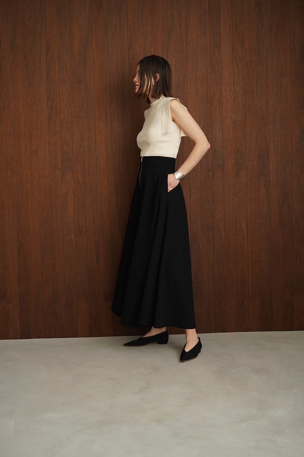【CLANE】 W FACE FRONT ZIP FLARE SKIRT