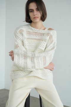 ボーダーニットトップス- SHEER BORDER MOHAIR KNIT - IVORY