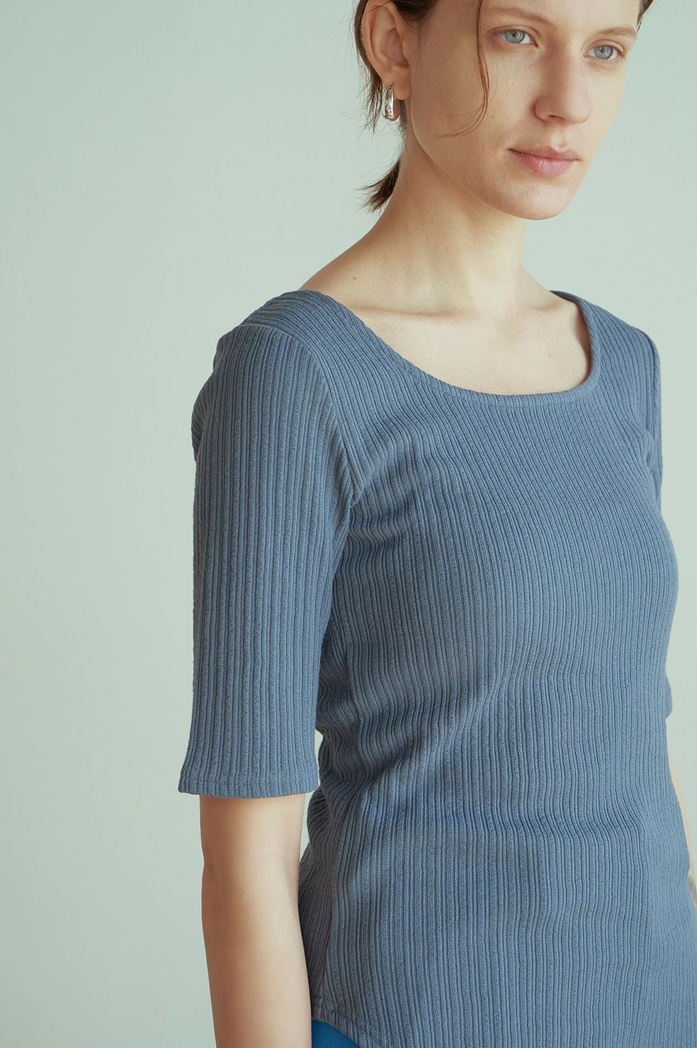 リブディープネックトップス -  RIB DEEP NECK TOPS - BLUE