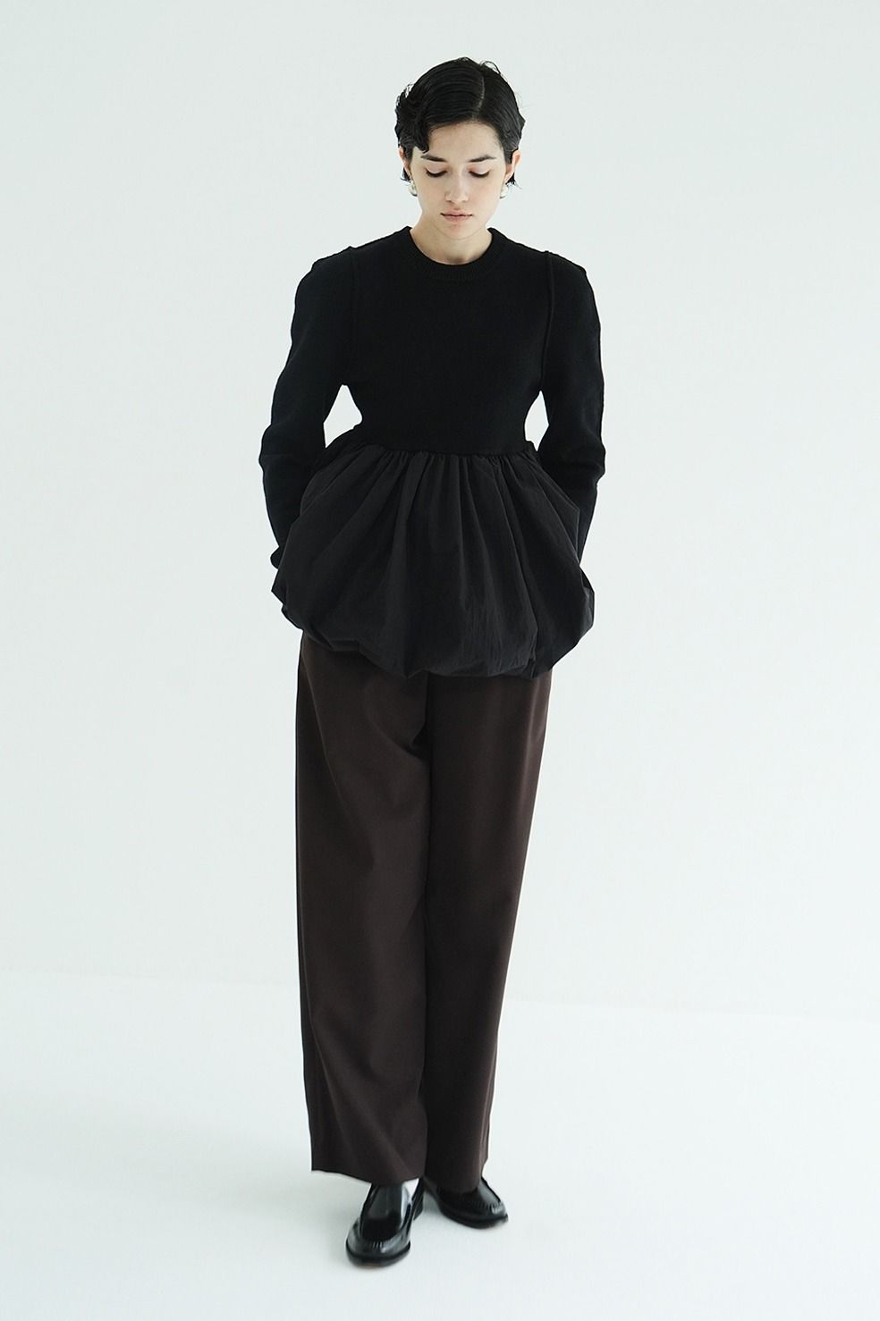 ドッキングニットトップス |  DOCKING POWERSHOULDER KNIT TOPS (BLACK)