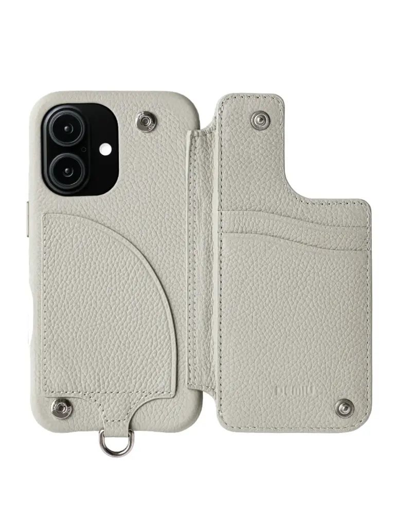 【BALLON CINQ】 手帳型 レザーケース iPhone 14～17シリーズ対応 (パール）