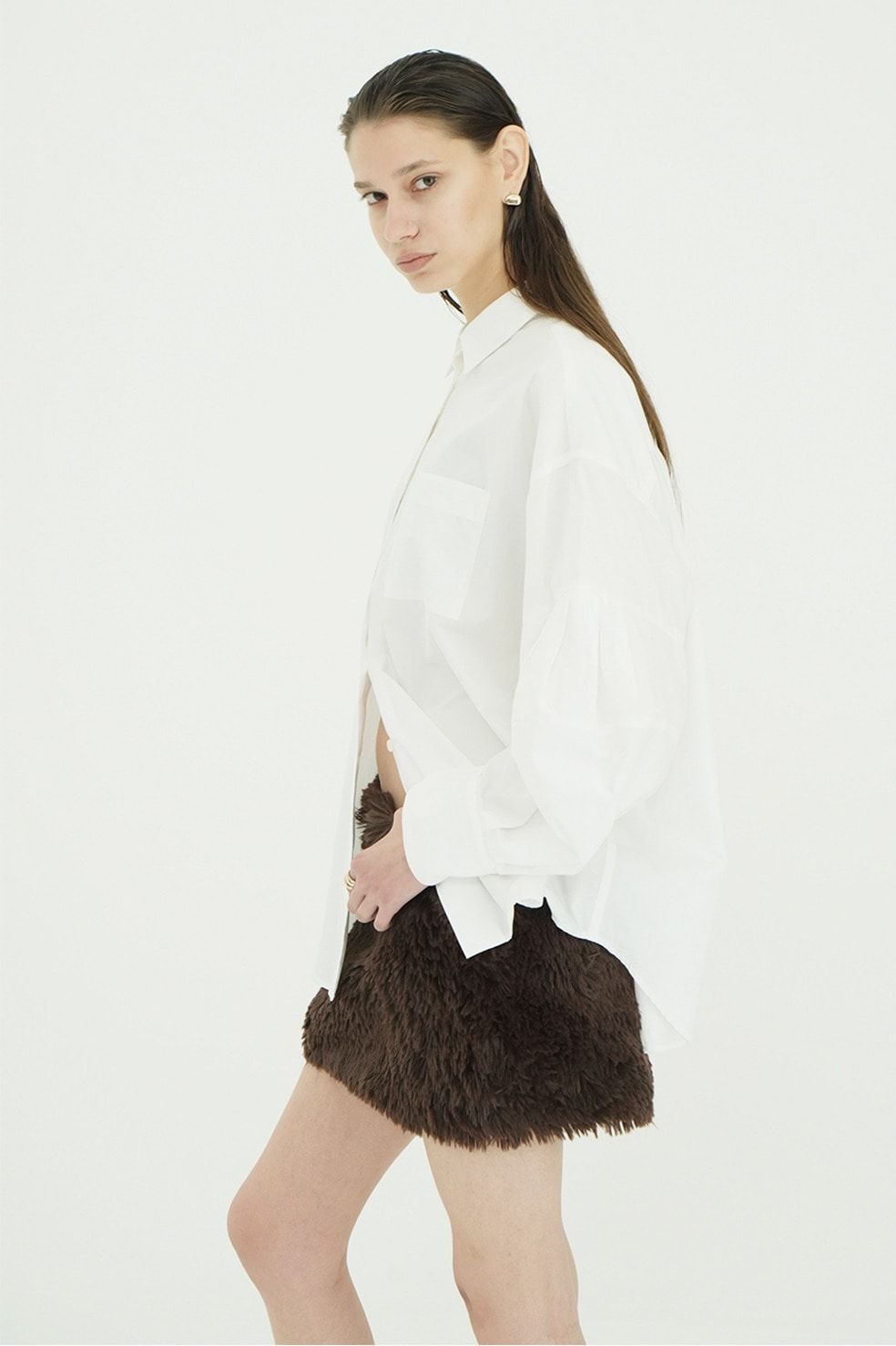 フェイクファーミニスカート - FAKE FUR MINI SKIRT (BROWN)