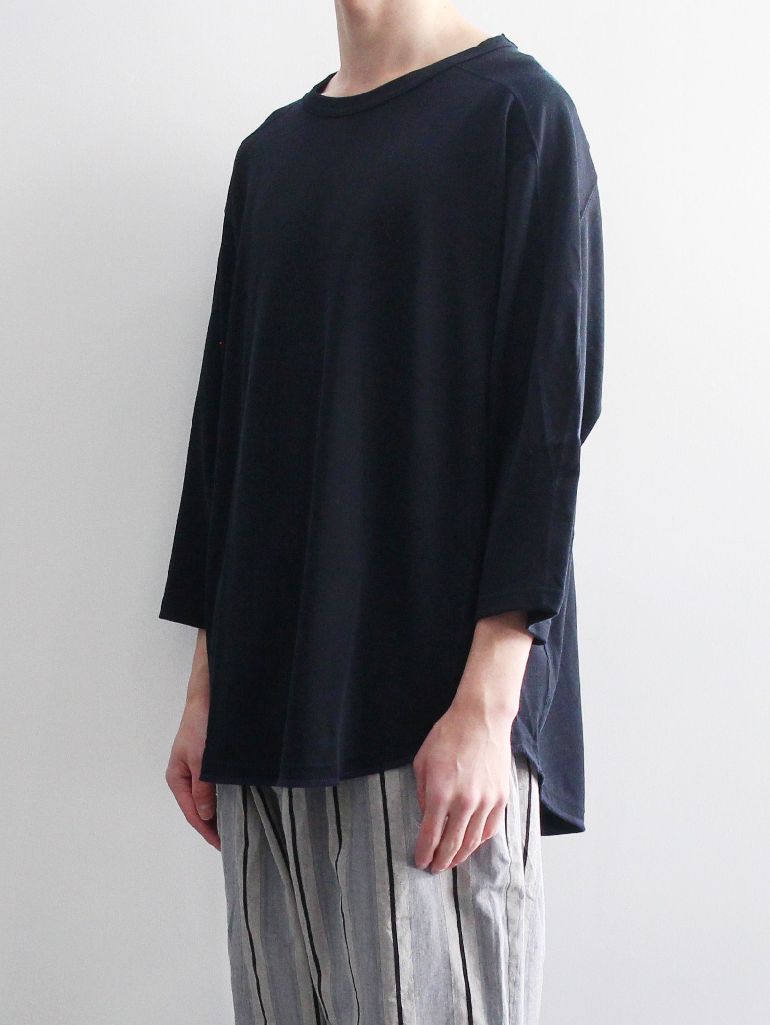 七分袖フットボールTシャツ - "QUARTER SLEEVE FOOTBALL TEE - Rayon plating jersey -" NAVY