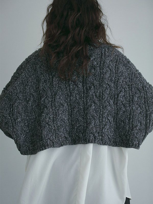 ミックスヤーンショートニットカーディガン - GREY