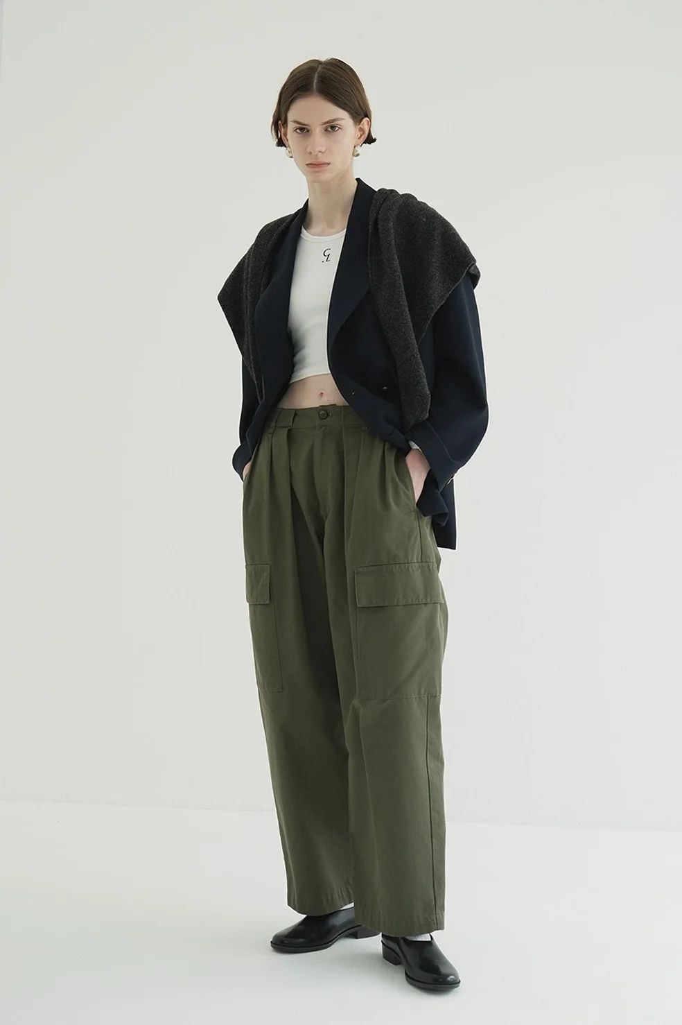 ワイドタックワークパンツ - WIDE TUCK WORK PANTS -  KHAKI