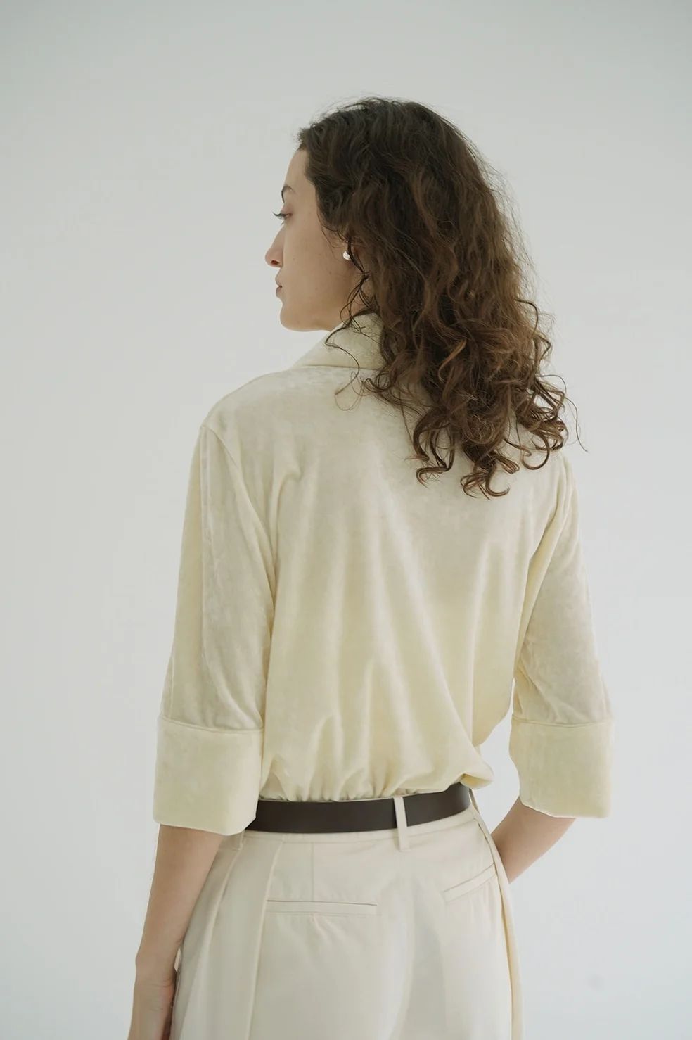 カップインベロアトップス CLANE - ベロア ポロトップス - CRUSHED VELOUR POLO TOPS BLACK