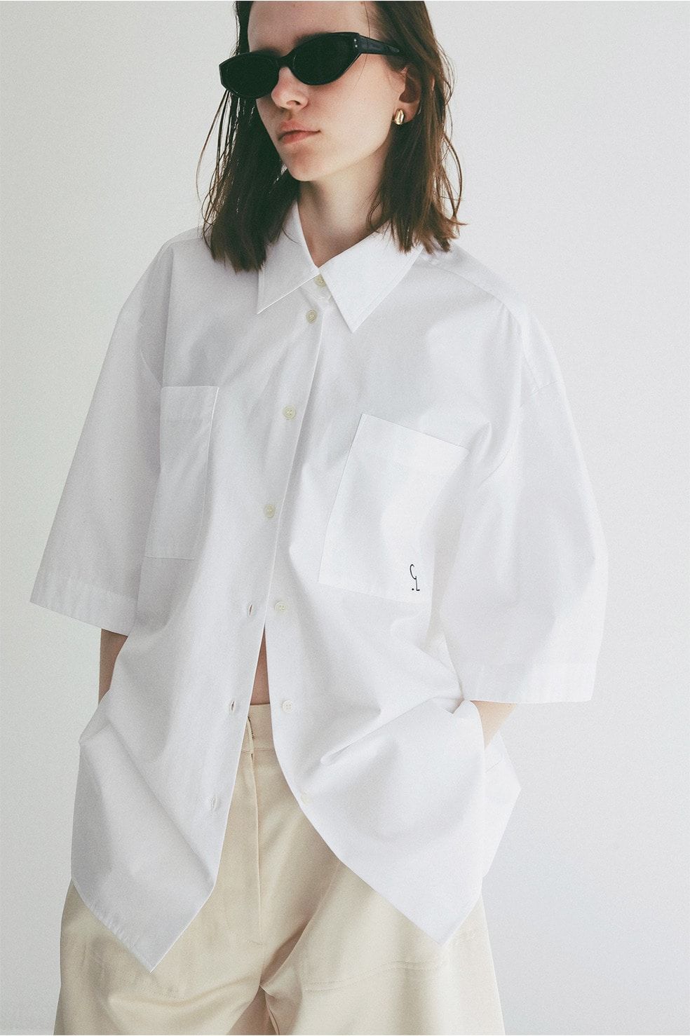 ハーフスリーブヒュージーシャツ - HALF SLEEVE HUGE SHIRTS (WHITE)