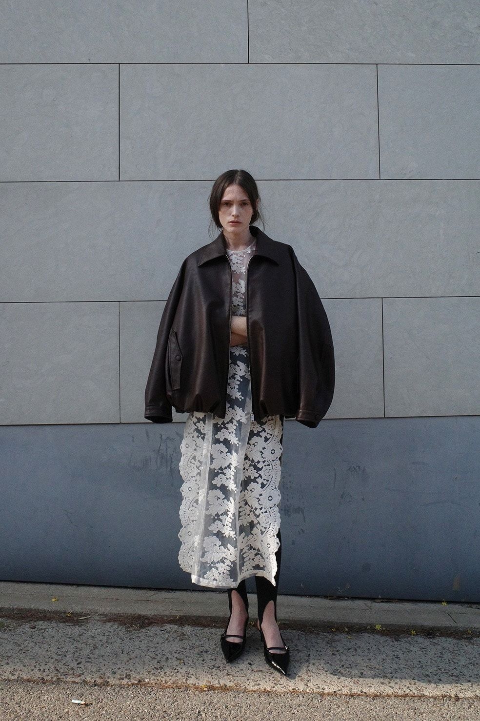 フェイクレザーバルーンジャケット - FAKE LEATHER BALLOON JACKET BROWN
