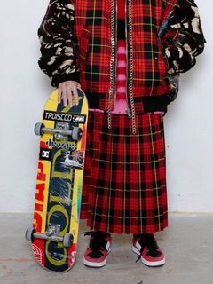 タータンチェック ホールドパンツ - FOLD PLEATS PANTS BRITISH TARTAN - RED TARTAN