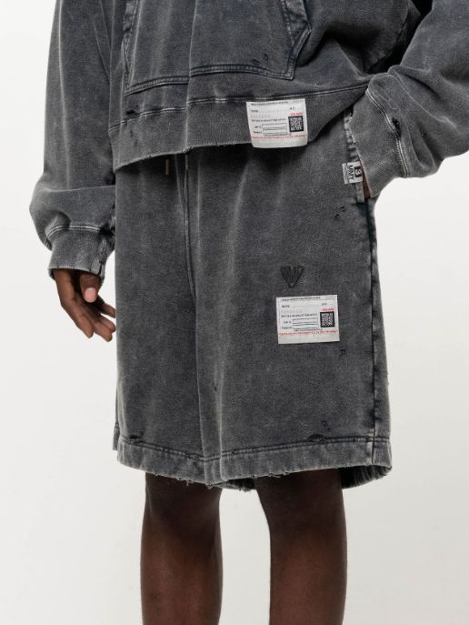 ブリーチド スウェット ショーツ - Bleached Sweat Shorts (BLACK))