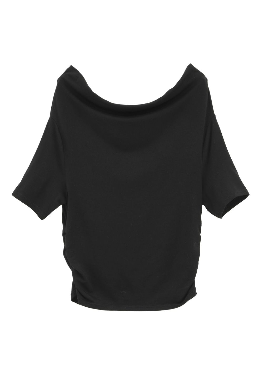 オフショルダートップス -  DRAPED OFF SHOULDER H/S TOPS(BLACK)