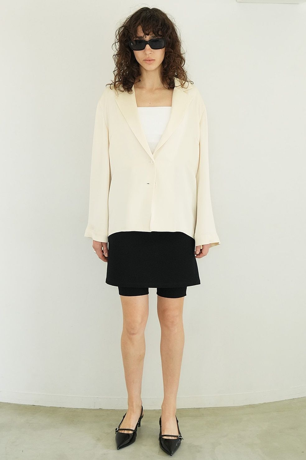 CLANE - TAILORED SATIN SHIRT - IVORY - サテン テーラードシャツ 