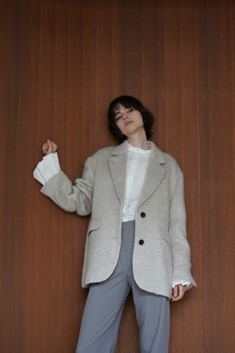 CLANE - ミックスシャギー オーバー テーラードジャケット - MIX SHAGGY OVER TAILORED JACKET - IVORY  | ADDICT WEB SHOP