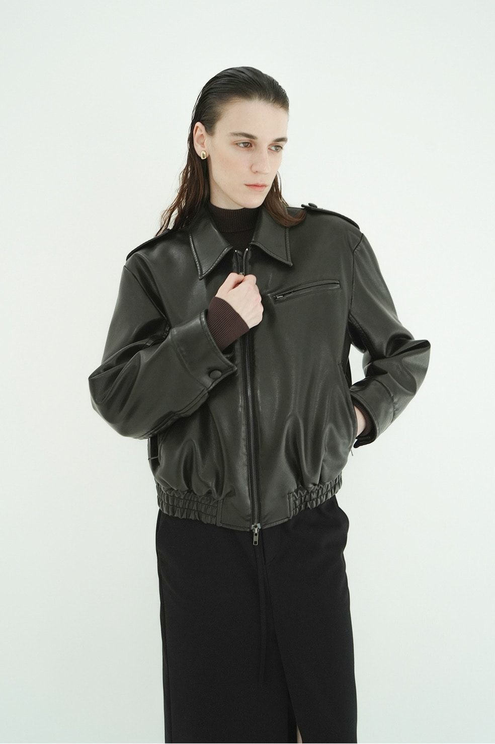バルキーラインシングルレザージャケット - BULKY LINE SINGLE LEATHER JACKET (BLACK)