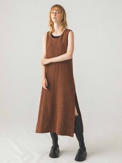 パターンニッティング2wayロングトップス - BROWN