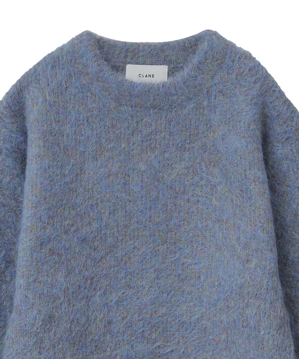 CLANE - ROUND SLEEVE MOHAIR KNIT TOPS - BLUE